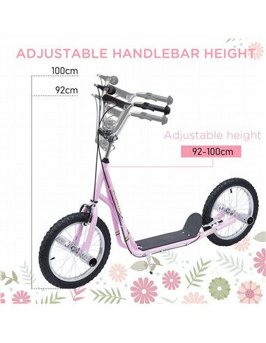 HOMCOM Youth Scooter Adult Teen Push Scooter Kids Children Stunt Scooter Bike Bicycle Ride On 16" Pneumatic Tyres , Pink