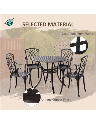Outsunny Cast Aluminium 4-Seater Outdoor Garden Table & Chair Set Brown 84B-346