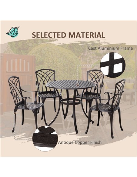 Outsunny Cast Aluminium 4-Seater Outdoor Garden Table & Chair Set Brown 84B-346 - pic 43921 | FastDaddyshop