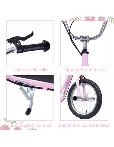 HOMCOM Youth Scooter Adult Teen Push Scooter Kids Children Stunt Scooter Bike Bicycle Ride On 16" Pneumatic Tyres , Pink