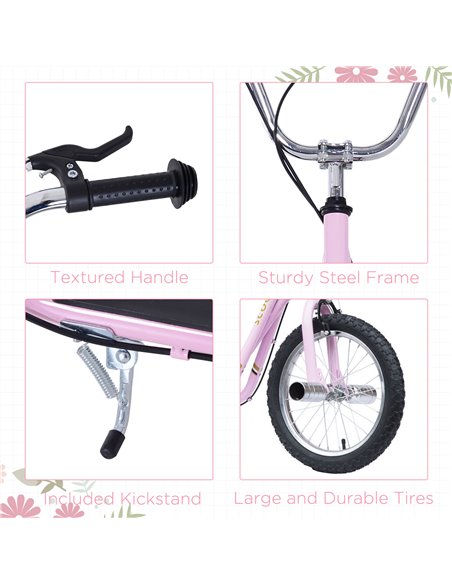 HOMCOM Youth Scooter Adult Teen Push Scooter Kids Children Stunt Scooter Bike Bicycle Ride On 16" Pneumatic Tyres , Pink - pic 4394 | FastDaddyshop
