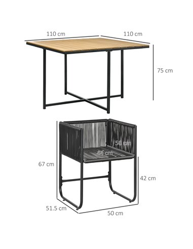 Outsunny Patio 5 PCs PE Rattan Dining Set, Black 861-061V00ND
