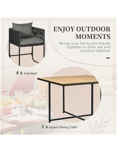 Outsunny Patio 5 PCs PE Rattan Dining Set, Black 861-061V00ND