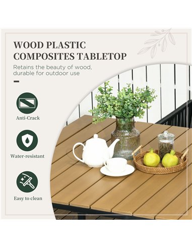 Outsunny Patio 5 PCs PE Rattan Dining Set, Garden Round Wicker 4-seater Rattan Cube Dining Sets, w/ Wood Grain Plastic Top, Spac