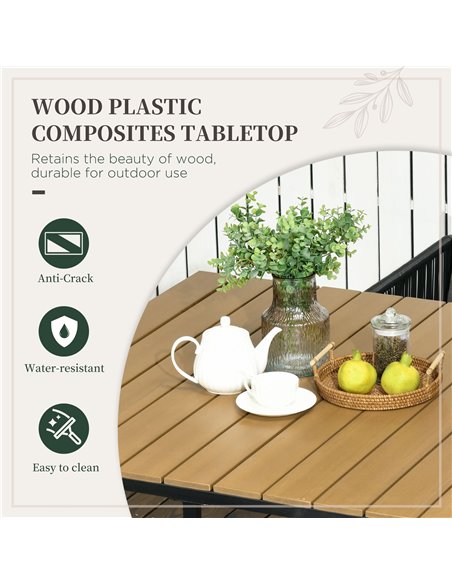 Outsunny Patio 5 PCs PE Rattan Dining Set, Garden Round Wicker 4-seater Rattan Cube Dining Sets, w/ Wood Grain Plastic Top, Spac - pic 43947 | FastDaddyshop