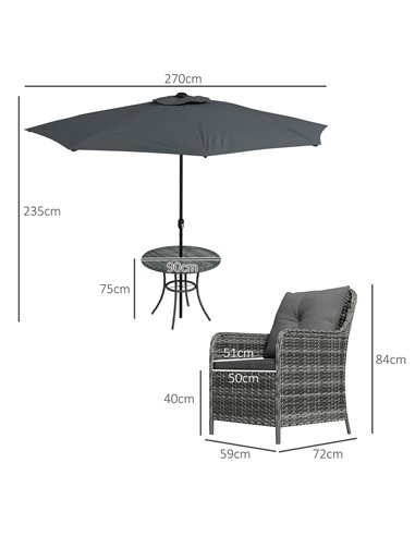 Outsunny 6 Pieces Garden 4 Seater Rattan Dining Set, Mixed Grey 861-086V70GG