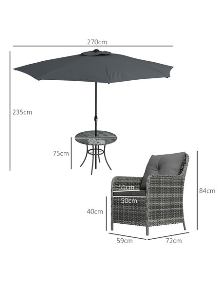 Outsunny 6 Pieces Garden 4 Seater Rattan Dining Set, Mixed Grey 861-086V70GG - pic 43980 | FastDaddyshop