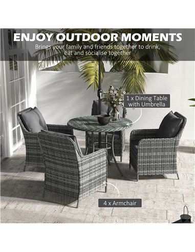 Outsunny 6 Pieces Garden 4 Seater Rattan Dining Set, Mixed Grey 861-086V70GG