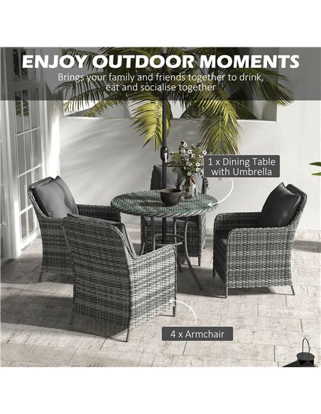 Outsunny 6 Pieces Garden 4 Seater Rattan Dining Set, Mixed Grey 861-086V70GG - pic 43981 | FastDaddyshop