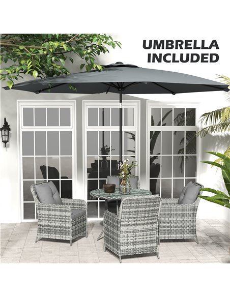 Outsunny 6 Pieces Garden Dining Set, 4 Seater Rattan Dining Set Outdoor with Umbrella, Cushions, Tempered Glass Top Table 861-08 - pic 43983 | FastDaddyshop