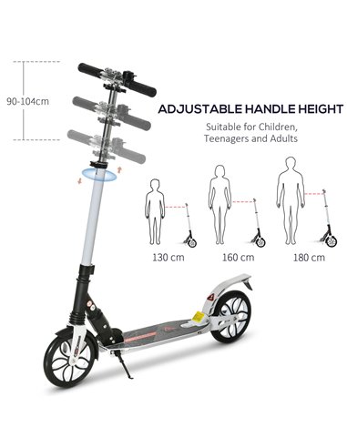 HOMCOM Folding Kick Scooter, Hight-Adjustable Urban Scooter w/ Rear Brake, Double Shock Absorption System, Warning Bell For 14+ 