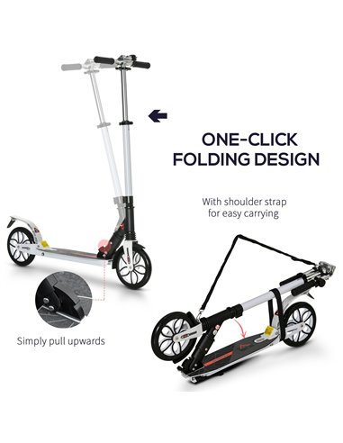 HOMCOM Folding Kick Scooter, Hight-Adjustable Urban Scooter w/ Rear Brake, Double Shock Absorption System, Warning Bell For 14+ 
