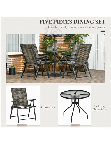 Outsunny 5 Pcs Rattan Dining Sets Garden Dining Set, Mixed Grey 861-060V00GG