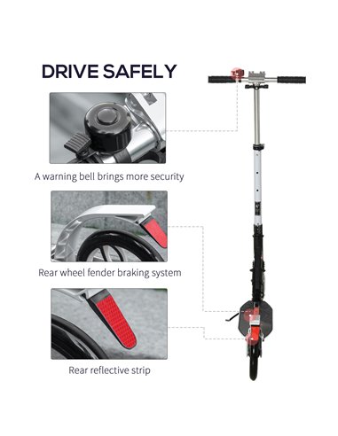 HOMCOM Folding Kick Scooter, Hight-Adjustable Urban Scooter w/ Rear Brake, Double Shock Absorption System, Warning Bell For 14+ 