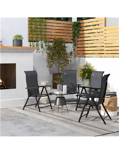 Outsunny 4 PCs Outdoor Rattan Folding Chair Set with 7 Levels Adjustable Backrest for Patio, Lawn 861-056V01GY