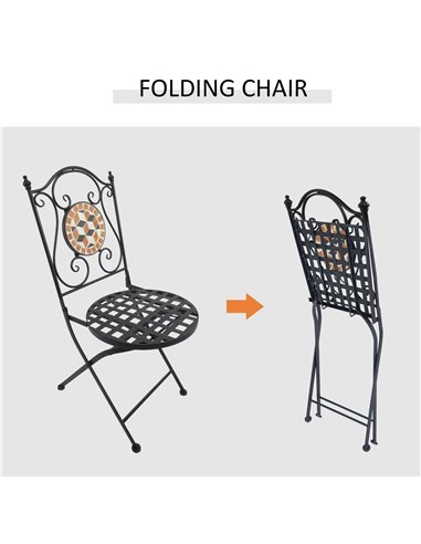 Outsunny 3 PCs Garden Mosaic Bistro Set Outdoor Patio 2 Folding Chairs & 1 Round Table  Outdoor Metal Furniture Vintage 84B-260
