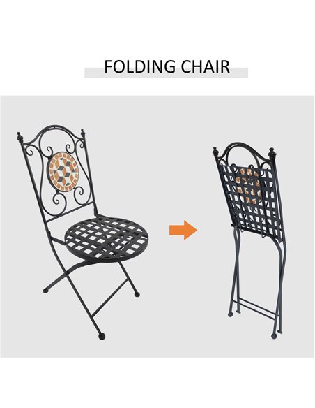 Outsunny 3 PCs Garden Mosaic Bistro Set Outdoor Patio 2 Folding Chairs & 1 Round Table  Outdoor Metal Furniture Vintage 84B-260 - pic 44053 | FastDaddyshop