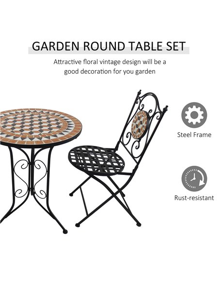 Outsunny 3 PCs Garden Mosaic Bistro Set Outdoor Patio 2 Folding Chairs & 1 Round Table  Outdoor Metal Furniture Vintage 84B-260 - pic 44054 | FastDaddyshop