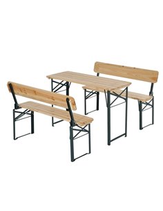Outsunny 3 pcs Wooden Table Bench Set, Natural Wood Colour 84B-106