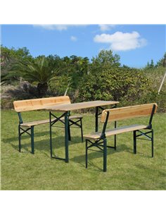 Outsunny 3 pcs Wooden Table Bench Set, Natural Wood Colour 84B-106 2