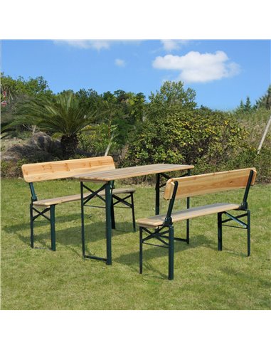 Outsunny 3 pcs Wooden Table Bench Set, Natural Wood Colour 84B-106