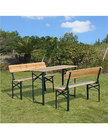 Outsunny 3 pcs Wooden Table Bench Set, Natural Wood Colour 84B-106 - pic 44069 | FastDaddyshop