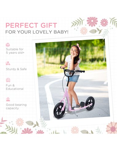 HOMCOM Teen Push Scooter Kids Children Stunt Scooter Bike Bicycle Ride On 12" EVA Tyres, Pink