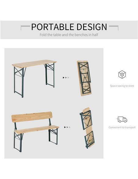 Outsunny 3 pcs Wooden Table Bench Set, Natural Wood Colour 84B-106 - pic 44071 | FastDaddyshop