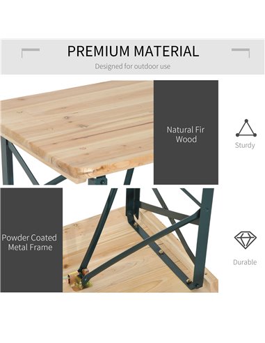 Outsunny 3 pcs Wooden Table Bench Set, Natural Wood Colour 84B-106
