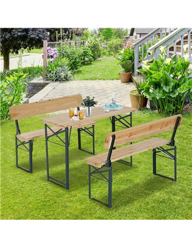 Outsunny 3 pcs Wooden Table Bench Set 84B-106