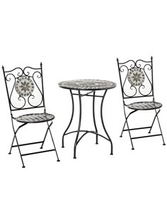 Outsunny 3 Pcs Metal Frame Mosaic Tile Garden Bistro Set, Grey 84B-525