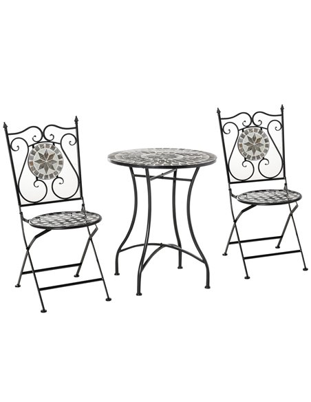 Outsunny 3 Pcs Metal Frame Mosaic Tile Garden Bistro Set, Grey 84B-525 - pic 44077 | FastDaddyshop