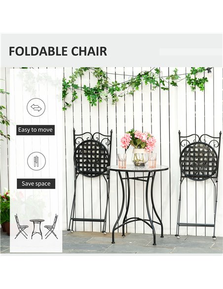 Outsunny 3 Pcs Metal Frame Mosaic Tile Garden Bistro Set, Grey 84B-525 - pic 44080 | FastDaddyshop