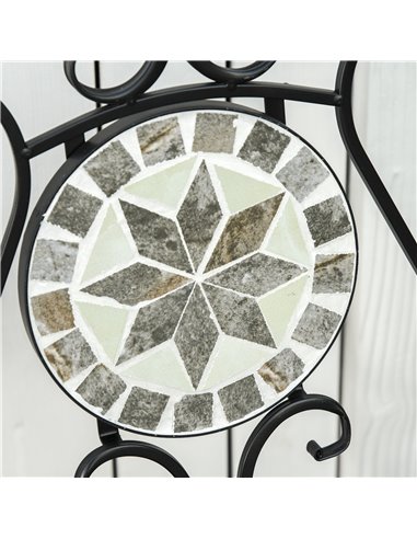 Outsunny 3 Pcs Mosaic Tile Garden Bistro Set Outdoor Seating w/ Table 2 Folding Chairs Set Metal Frame Elegant Scrolling Indoor 