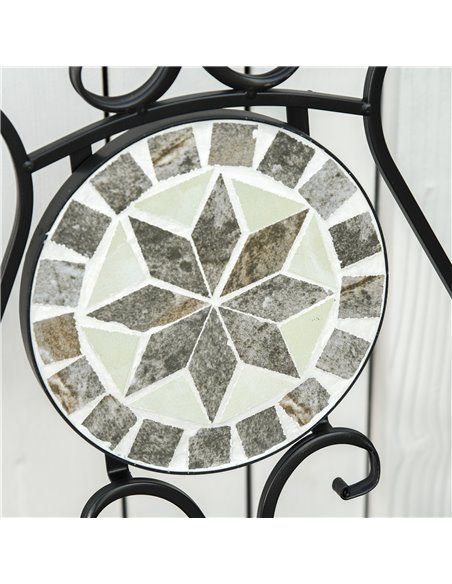 Outsunny 3 Pcs Mosaic Tile Garden Bistro Set Outdoor Seating w/ Table 2 Folding Chairs Set Metal Frame Elegant Scrolling Indoor  - pic 44083 | FastDaddyshop