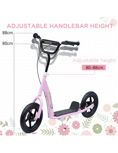 HOMCOM Teen Push Scooter Kids Children Stunt Scooter Bike Bicycle Ride On 12" EVA Tyres, Pink