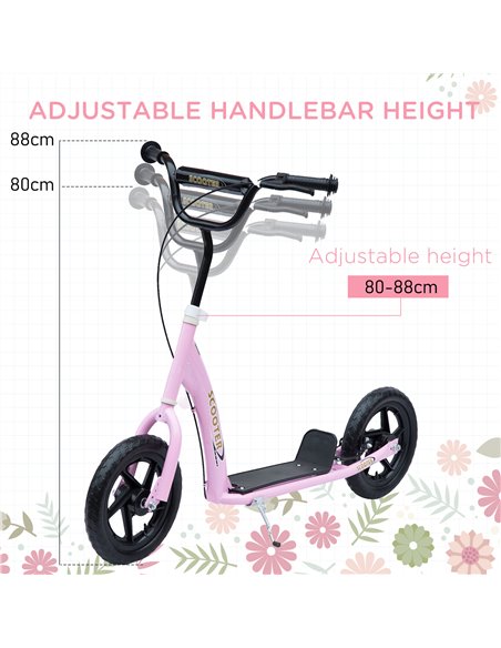 HOMCOM Teen Push Scooter Kids Children Stunt Scooter Bike Bicycle Ride On 12" EVA Tyres, Pink - pic 4409 | FastDaddyshop