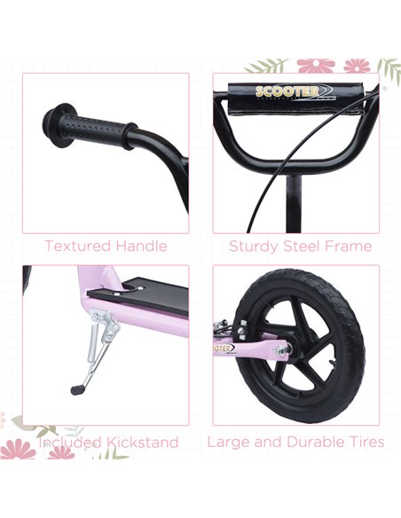HOMCOM Teen Push Scooter Kids Children Stunt Scooter Bike Bicycle Ride On 12" EVA Tyres, Pink - pic 4410 | FastDaddyshop