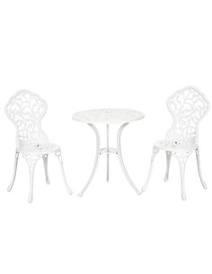 Outsunny 3 Pcs Garden Aluminium Bistro Set, White 84B-028V00WT