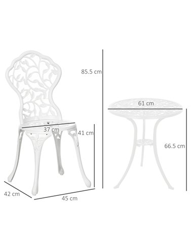 Outsunny 3 Pcs Aluminium Bistro Set Garden Furniture Dining Table Chairs Antique Outdoor Seat Patio Seater White 84B-028V00WT