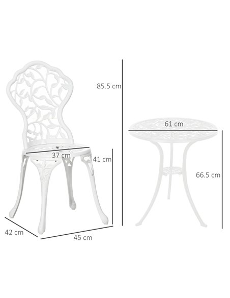 Outsunny 3 Pcs Aluminium Bistro Set Garden Furniture Dining Table Chairs Antique Outdoor Seat Patio Seater White 84B-028V00WT - pic 44115 | FastDaddyshop