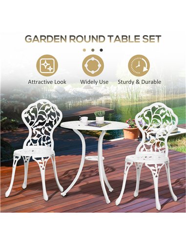 Outsunny 3 Pcs Aluminium Bistro Set Garden Furniture Dining Table Chairs Antique Outdoor Seat Patio Seater White 84B-028V00WT