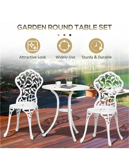 Outsunny 3 Pcs Aluminium Bistro Set Garden Furniture Dining Table Chairs Antique Outdoor Seat Patio Seater White 84B-028V00WT - pic 44117 | FastDaddyshop