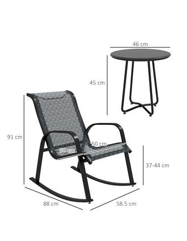Outsunny 3 Pcs Garden Patio Bistro Rocking Set, Mixed Grey 84G-203V00MX