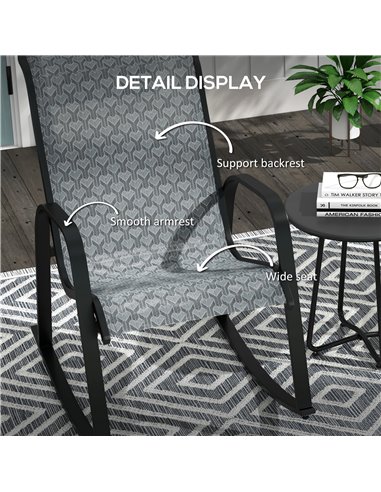 Outsunny 3 Pcs Garden Rocking Set w/ 2 Armchairs, Metal Top Coffee Table, Patio Bistro Set w/ Curved Armrests, Breathable Mesh F