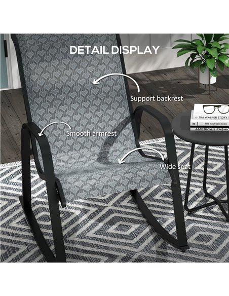 Outsunny 3 Pcs Garden Rocking Set w/ 2 Armchairs, Metal Top Coffee Table, Patio Bistro Set w/ Curved Armrests, Breathable Mesh F - pic 44126 | FastDaddyshop