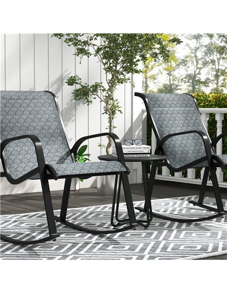 Outsunny 3 Pcs Garden Rocking Set w/ 2 Armchairs, Metal Top Coffee Table, Patio Bistro Set w/ Curved Armrests, Breathable Mesh F - pic 44128 | FastDaddyshop