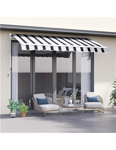 Outsunny 2.5m x 2m Garden Patio Manual Awning Canopy Sun Shade Shelter Retractable with Winding Handle Blue White 100110-005BW