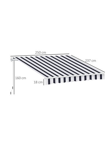 Outsunny 2.5m x 2m Garden Patio Manual Awning Canopy Sun Shade Shelter Retractable with Winding Handle Blue White 100110-005BW