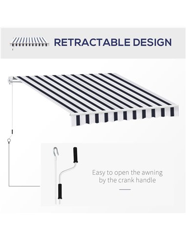 Outsunny 2.5m x 2m Garden Patio Manual Awning Canopy Sun Shade Shelter Retractable with Winding Handle Blue White 100110-005BW